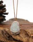 Baikalla Jewelry 18k Gold Jadeite Necklace Copy of Copy of Baikalla 18K Rose Gold Genuine Burmese Ice Jadeite Buddha Pendant with Diamonds High Jewelry