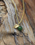 Baikalla Jewelry Gold Jade Necklace 24k Yellow Gold Genuine Green Jade Bead With Leaf Pendant Necklace