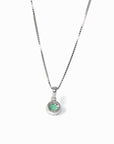 Baikalla Jewelry Gemstone Pendant Necklace Baikalla™ 14k White Gold Emerald Round 4 Prong Set Necklace With Diamond Halo