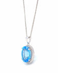 Baikalla Jewelry Silver Topaz Necklace Sterling Silver Natural Topaz Large Pendant Necklace With CZ
