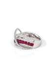 Baikalla Jewelry Gold Sapphire Ring 18k White Gold Natural Ruby Channel Set Fancy Ring with Diamonds