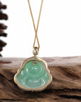 Baikalla Jewelry Gold Jade Buddha Baikalla™ "Laughing Buddha" 14k Gold Genuine Green Jadeite Jade with VS1 Diamonds
