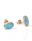 Baikalla Jewelry Gold Gemstone Earrings Baikalla™ 14k Yellow Gold Natural Freeform Australian Blue Opal Bezel Set Earrings
