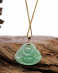 Baikalla Jewelry Jade Buddha Pendant Baikalla™ "Laughing Buddha" Genuine Vibrant Green Jadeite Buddha Pendant Necklace With 14k Yellow Gold Diamond Bail