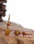 Baikalla Jewelry Gold Jade Earrings 18K Rose Gold "Apricot Blossom" Yellow Jadeite Jade Dangle Earrings