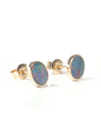 Baikalla Jewelry Gold Gemstone Earrings Baikalla™ 14k Yellow Gold Natural Oval Australian Blue Opal Bezel Set Earrings