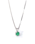 Baikalla Jewelry Gemstone Pendant Necklace Emerald Baikalla™ 14k White Gold Emerald Round 4 Prong Set Necklace With Diamond Halo