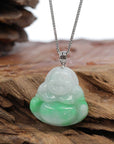 Baikalla Jewelry Jade Buddha Pendant Baikalla™ "Laughing Buddha" Genuine Vibrant Green Jadeite Buddha Pendant Necklace With 14k White Gold Bail