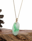 Baikalla Jewelry Jade Pendant Natural Green Jadeite Jade Shou Tao (Longevity Peach) Necklace With 14k Yellow Gold Diamond Bail