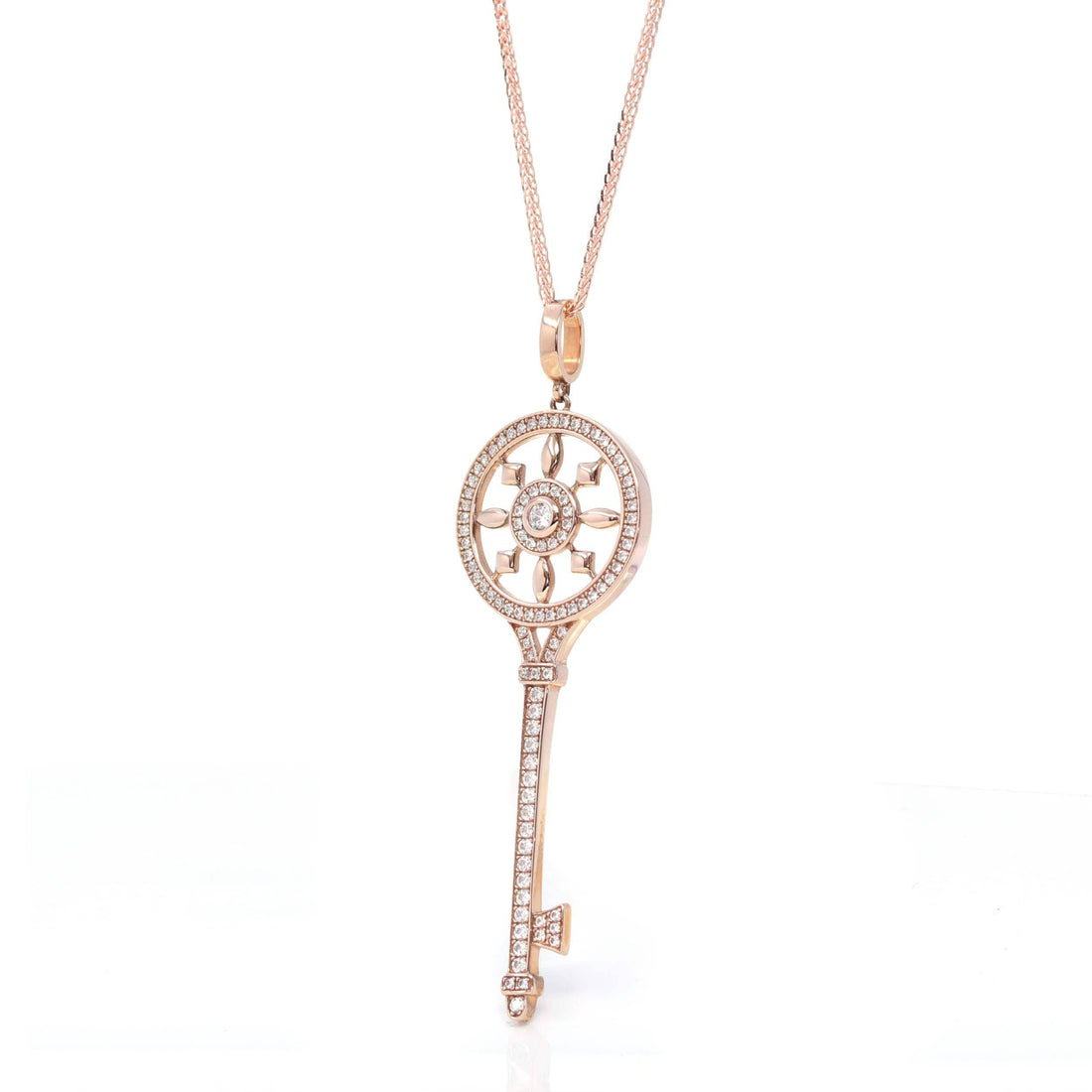 Baikalla Jewelry Gold Jade Necklace Baikalla 18k Rose Gold Zircon Key Necklace