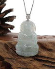 Baikalla Jewelry Jade Guanyin Pendant Necklace Baikalla "Goddess of Compassion" Genuine Burmese Ice Blue Jadeite Jade Guanyin Necklace With Good Luck Design 14K Gold Bail
