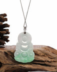 Baikalla Jewelry Jade Guanyin Pendant Necklace 14k White Gold "Goddess of Compassion" Genuine Green Jadeite Jade Guanyin Necklace With Gold Diamond Bail