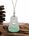 Baikalla Jewelry Jade Guanyin Pendant Necklace 14k White Gold "Goddess of Compassion" Genuine Green Jadeite Jade Guanyin Necklace With Gold Diamond Bail