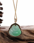 Baikalla Jewelry Gold Jade Buddha Baikalla "Laughing Buddha" 14k Gold Genuine Green Jadeite Jade with VS1 Diamonds