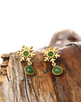 Baikalla Jewelry Silver Jade Earrings Baikalla™ " Snow Flake" Sterling Silver Genuine Green Jade Snow Dangle Earrings