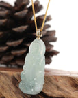 Baikalla Jewelry Jade Guanyin Pendant Necklace Baikalla 14k Yellow Gold "Goddess of Compassion" Genuine Ice Burmese Jadeite Jade Guanyin Necklace With Gold Diamond Bail