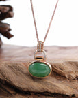 Baikalla Jewelry 18k Gold Jadeite Necklace Pendant Only 18K Rose Gold Oval Imperial Jadeite Jade Cabochon Necklace with Diamonds
