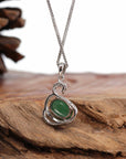 Baikalla Jewelry 18k Gold Jadeite Necklace 18K White Gold "Swan" Imperial Jadeite Jade Cabochon Necklace with Diamonds