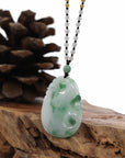Baikalla Jewelry Jade Guanyin Pendant Necklace Genuine Green Jadeite Jade RuYi Pendant Necklace With Real Ice Jadeite jade Beads Necklace