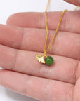 Baikalla Jewelry Gold Jade Necklace 24k Yellow Gold Genuine Green Jade Bead With Leaf Pendant Necklace