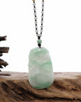 Baikalla Jewelry Jade Pendant Necklace Genuine Green Jadeite Jade "Good Luck HuLu with Dragon" Pendant Necklace With Real Jadeite Bead Necklace