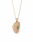 Baikalla Jewelry Gemstone Pendant Necklace 14k Yellow Gold "A" Emerald Pendant Necklace With Diamonds