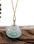 Baikalla Jewelry Jade Buddha Pendant Baikalla™ "Laughing Buddha" Genuine Green Jadeite Buddha Pendant Necklace With 14k Yellow Gold Diamond Bail