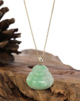 Baikalla Jewelry Gold Jadeite Jade Pendant Necklace Pendant Only Natural Burmese Jadeite Jade Happy Buddha With 14k Yellow VS1 Diamond Bail