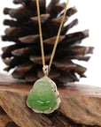 Baikalla Jewelry Gold Jade Buddha Baikalla "Laughing Buddha" 14k Gold Genuine Nephrite Apple Green Jade with 1/3 cttw VS1 Diamonds