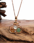 Baikalla Jewelry 18k Gold Jadeite Necklace 18K Rose Gold "Lucky Goodie Bottle" Multi-Color Jadeite Jade Cabochon Necklace with Diamonds