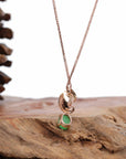 Baikalla Jewelry 18k Gold Jadeite Necklace 18K Rose Gold "Morning Glory" Genuine Jadeite Jade Pendant with Diamonds