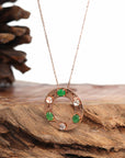 Baikalla Jewelry 18k Gold Jadeite Necklace 18K Rose Gold "Multi-Color Jadeite" Genuine Ice and Imperial Jadeite Jade Pendant with Diamonds
