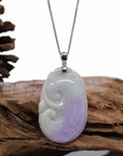 Baikalla Jewelry Jade Guanyin Pendant Necklace Genuine Lavender Jadeite Jade RuYi Pendant Necklace With 14K White Gold Bail