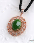 Baikalla Jewelry Silver Gemstone Necklace Rose Gold Plated Sterling Silver Genuine Nephrite Green Jade Pendant
