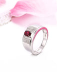 Baikalla Jewelry Gold Men's Ring 18k White Gold Natural 0.55 ct Ruby Men's Halo Ring with Diamonds