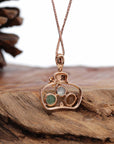 Baikalla Jewelry 18k Gold Jadeite Necklace 18K Rose Gold "Lucky Goodie Bottle" Multi-Color Jadeite Jade Cabochon Necklace with Diamonds