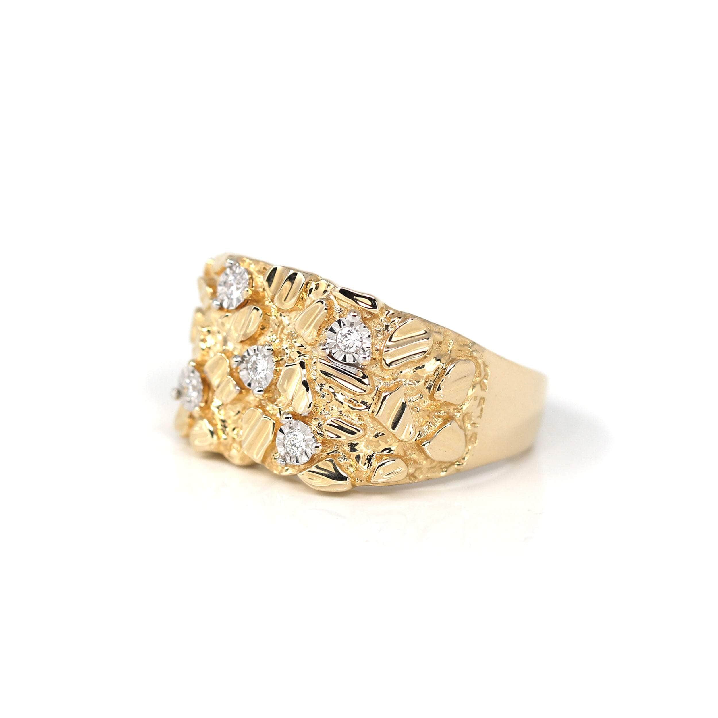 Mens 14k Gold Diamond Nugget Rings 14k Solid Yellow Gold Nugget