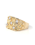 Baikalla Jewelry Gold Diamond Men's Ring 14k Solid Yellow Gold Nugget VS1 Diamond Men's Big Band Ring