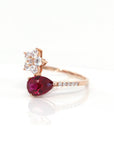 Baikalla Jewelry Gold Sapphire Ring 18k Rose Gold Lab-Created Ruby Ring With CZ