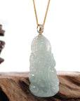 Baikalla Jewelry Jade Guanyin Pendant Necklace Baikalla 14k Yellow Gold "Goddess of Compassion" Genuine Ice Burmese Jadeite Jade Guanyin Necklace With Gold Diamond Bail