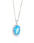 Baikalla Jewelry Silver Topaz Necklace Sterling Silver Natural Topaz Large Pendant Necklace With CZ