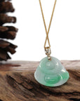 Baikalla Jewelry Jade Buddha Pendant Baikalla™ "Laughing Buddha" Genuine Green Jadeite Buddha Pendant Necklace With 14k Yellow Gold Diamond Bail
