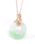 Baikalla Jewelry 18k Gold Jadeite Necklace Baikalla™ "Good Luck Birdie" 18k Rose Gold Genuine Burmese Jadeite Lucky Pendant Necklace With AA Tourmaline & Diamonds