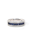 Baikalla Jewelry Gold Sapphire Ring 18k White Gold Natural Blue Sapphire Channel Set Band Ring with Diamonds