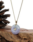 Baikalla Jewelry Gold Jadeite Jade Pendant Necklace "Good Luck Button" Lavender & Green Jadeite Jade Lucky KouKou Pendant With 14K Yellow Gold Bail