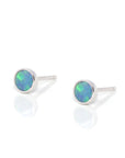 Baikalla Jewelry Gold Gemstone Earrings Baikalla™ 14k Natural Round Australian Blue Opal Bezel Set Earrings