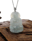 Baikalla Jewelry Jade Guanyin Pendant Necklace Baikalla "Goddess of Compassion" Genuine Burmese Ice Blue Jadeite Jade Guanyin Necklace With Good Luck Design 14K Gold Bail