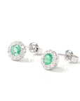 Baikalla Jewelry Gold Gemstone Earrings Baikalla™ 14k Classic White Gold Natural Emerald Earrings w/Diamond Halo