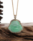 Baikalla Jewelry Gold Jade Buddha 18K Yellow Gold Gold Chain Baikalla™ "Laughing Buddha" 14k Gold Genuine Green Jadeite Jade with VS1 Diamonds
