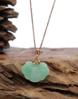 Baikalla Jewelry Jade Pendant 18k Rose Gold Genuine Burmese Green Jadeite Happiness ( Fu & Pingan ) Pendant Necklace